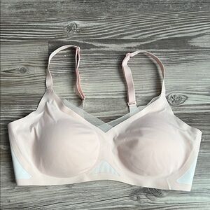 Honeylove Crossover Wireless Bra Wire Free Pink and White Mesh Detail Size Large